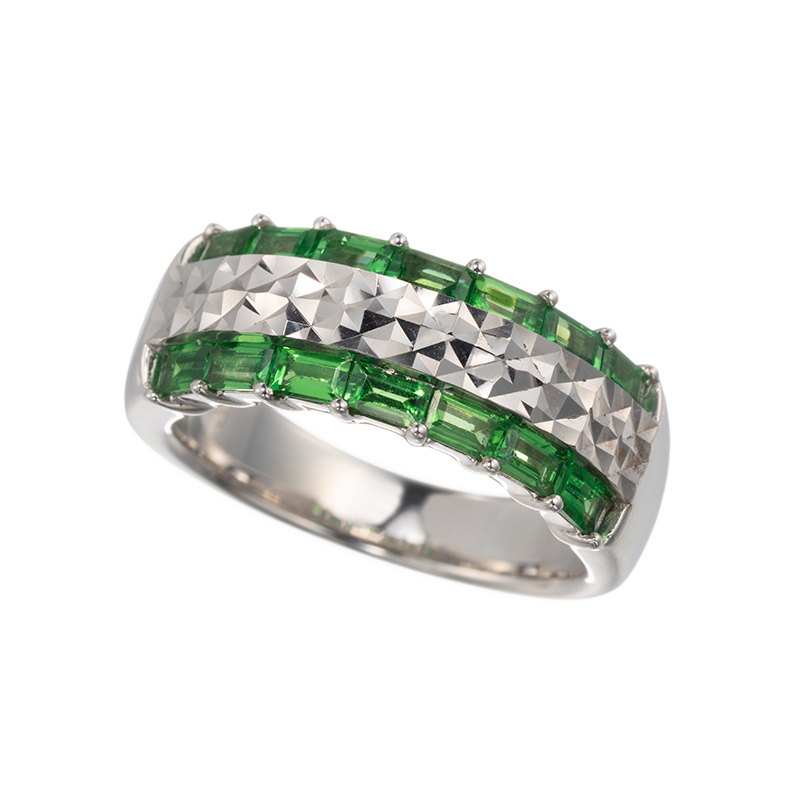 パラジウムシルバー950ツァボライトキラキラ彫りリングTS約1.20ct