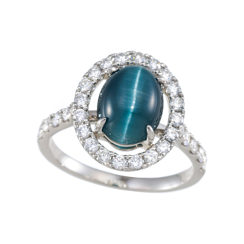 PT950 トルマリンキャッツアイ ダイヤ リング T 約3.00ct D 約0.67ct