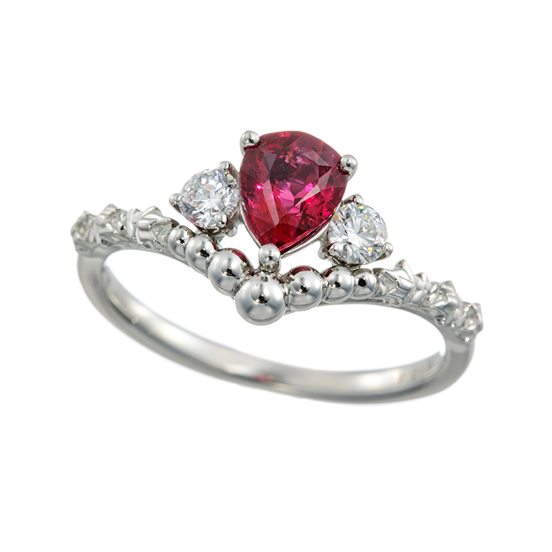 PT990 モザンビーク産非加熱ルビー ダイヤ リング 