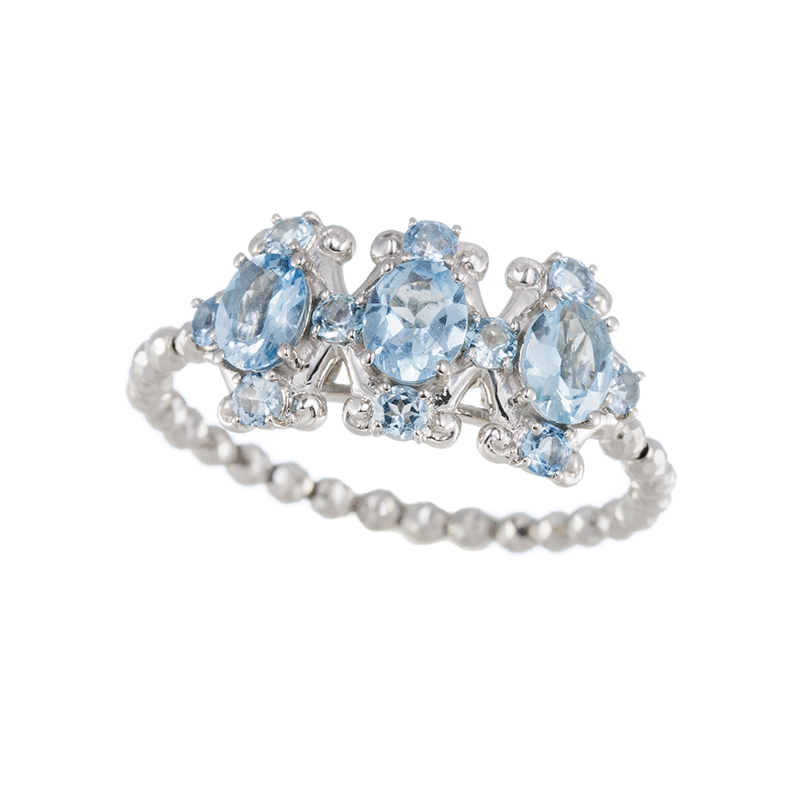 PT950サンタマリアアフリカーナアクアマリン唐草フレックスリングAQ約0.90ct14～19号