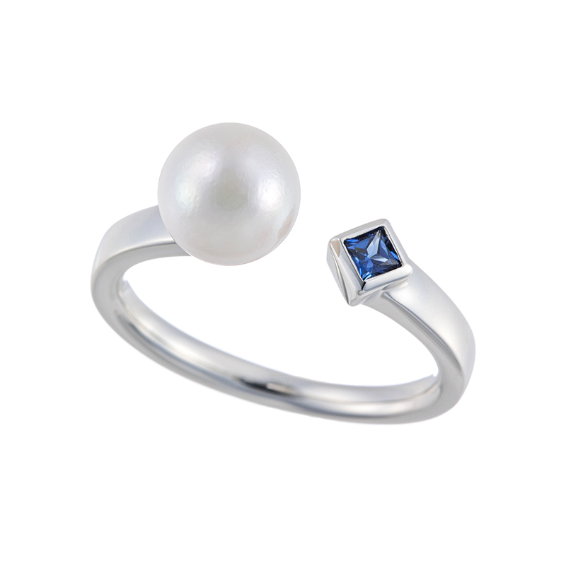 PT950 アコヤ真珠 サファイア リング P 約7.0mm SA 約0.08ct