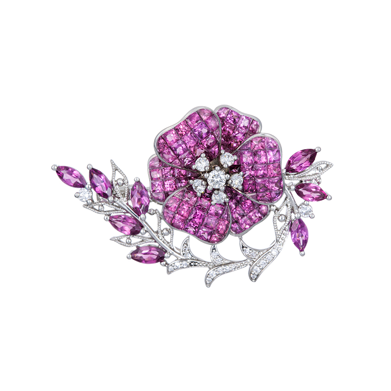 PT950 グレープガーネット ダイヤ ミステリーセッティング ブローチ GA 約4.85ct D 