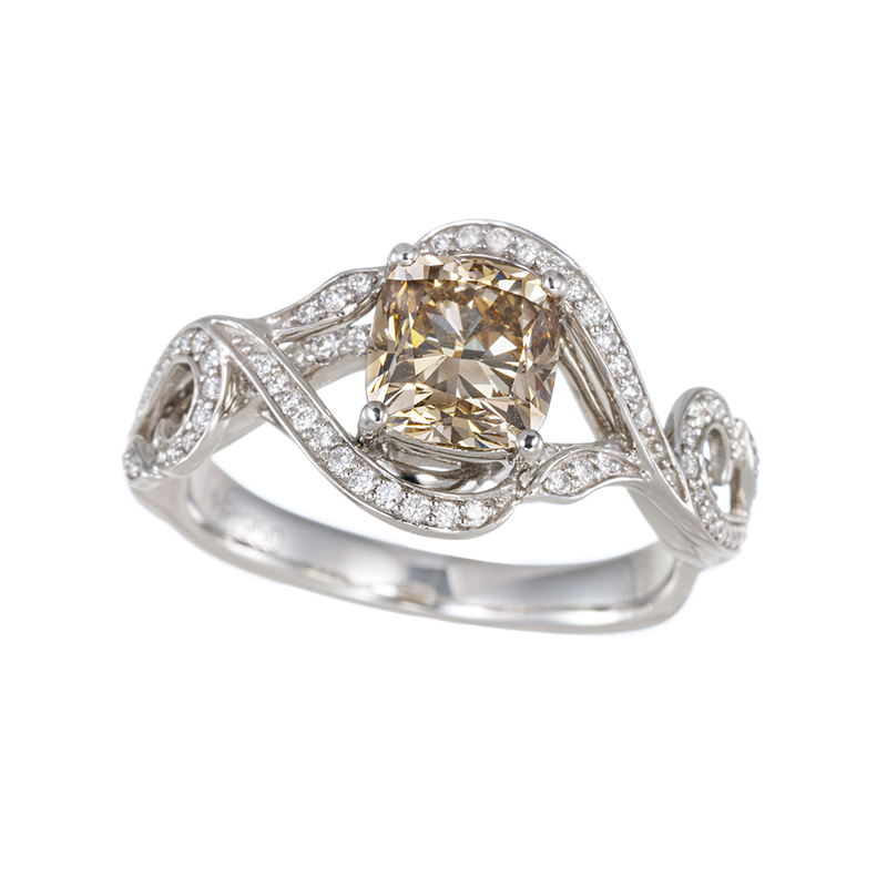 PT950 ブラウンダイヤモンド & ダイヤ リング BRD 約1.50ct D 約0.25ct