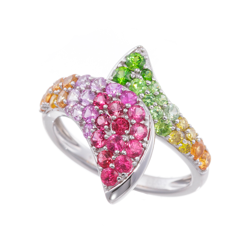 PT950 ミャンマー産レッドスピネル ピンクサファイア ウラル産デマントイドガーネット リング S