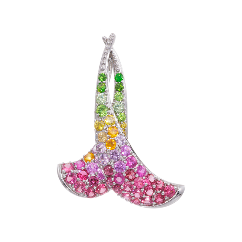 PT950 ミャンマー産レッドスピネル ピンクサファイア ウラル産デマントイドガーネット ペンダント