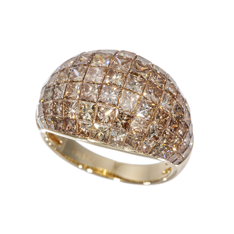 K18YG ブラウンダイヤモンド ミステリーセッティング リング BRD 約4.70ct 