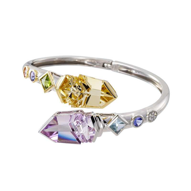 PT950K18YGトムムンシュタイナシトリンアメシストペリドットアクアマリンダイヤピアリングバング