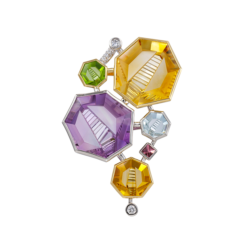 PT950/K18YG フィリップ・ムンシュタイナーシトリンアメシストペリドットペンダントトップ