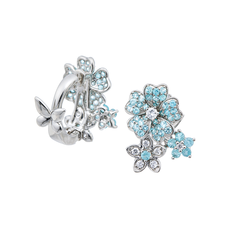 PT950 ブラジル産パライバトルマリン ダイヤ フラワーガーデン ピアリング