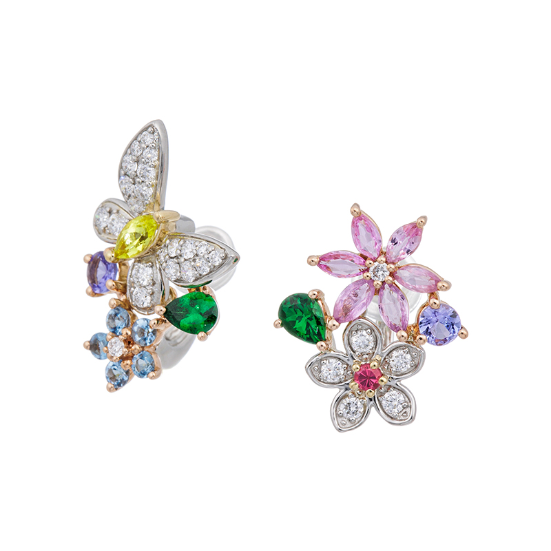 PT950K18PGYGピンサファアクアツァボトルマリンフラワーガーデンフェザータッチイヤリング