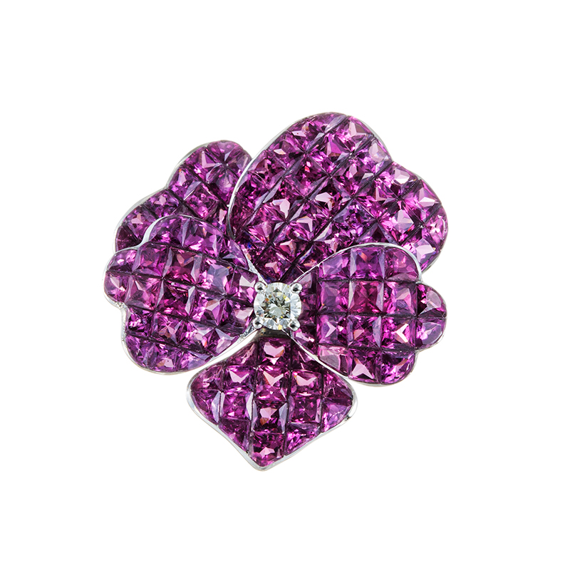 PT950 グレープガーネット ダイヤ パンジー ミステリーセッティング ペンダントトップ