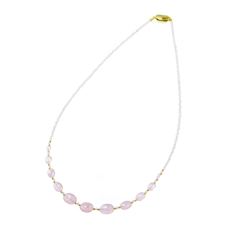 SV/K18YG モルガナイトローズクォーツネックレス MOR約25.00ctRQ約10.00ct
