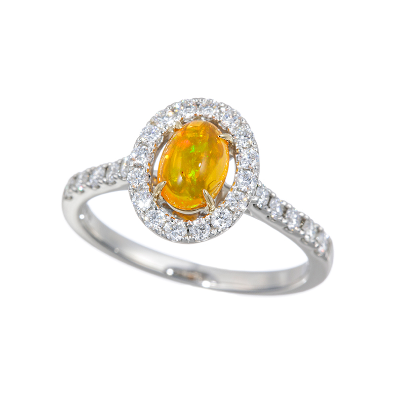 PT950/K18YG メキシコオパール ダイヤ リング OP 約0.50ct D 約0.40ct