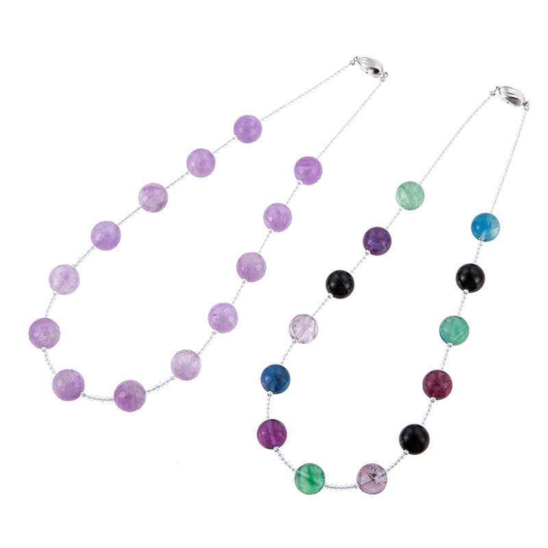 SVフローライトアメシストクォーツネックレス2点セットFL約265.00ctAM約245.00ct