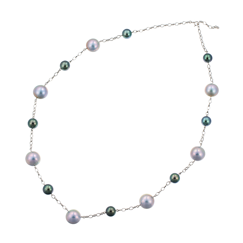 PT900/PT850 マベパール & 黒蝶真珠 ステーションネックレス エレガンツァ Reiner