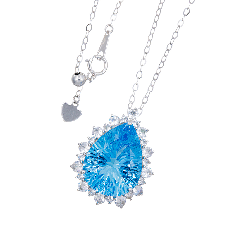 パラジウムシルバー950コンケーブカットスイスブルートパーズアンデシン/ラブラドライトネックレス