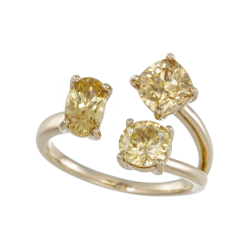 K18CG シャンパンカラージルコン 3種のカット リング ZI 約3.00ct