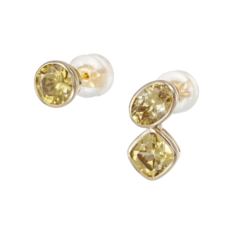 K18CG シャンパンカラージルコン 3種のカット アシンメトリー ピアス ZI 約3.00ct