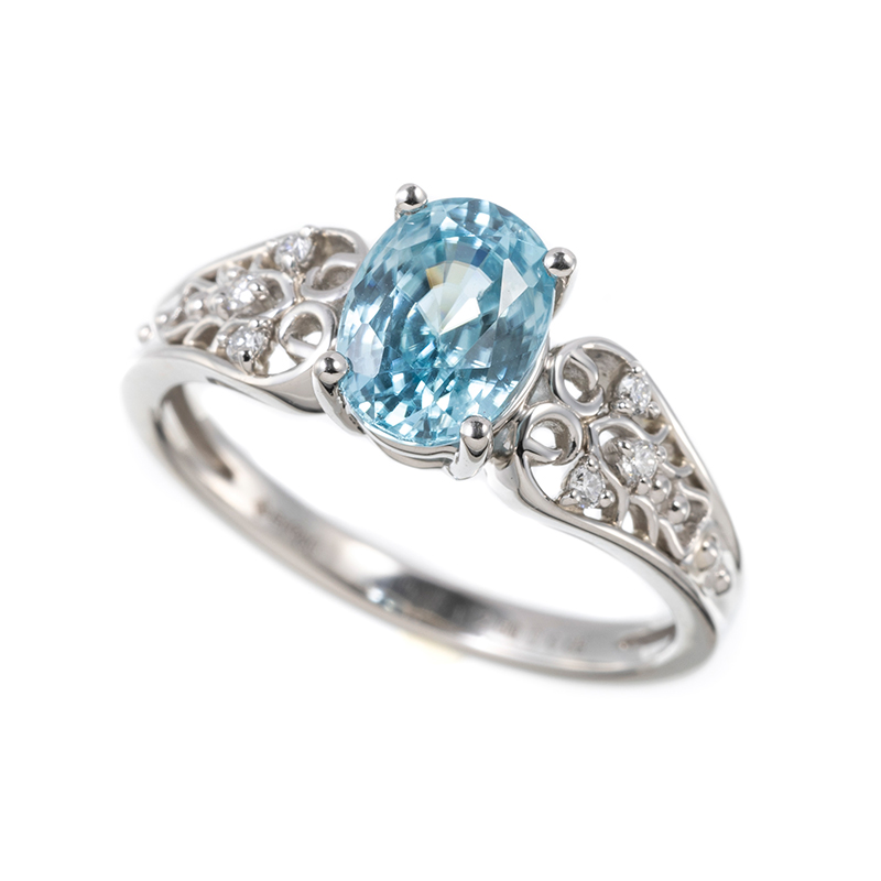 PT950 ブルージルコン ダイヤ filo リング ZI 約2.00ct D 約0.05ct