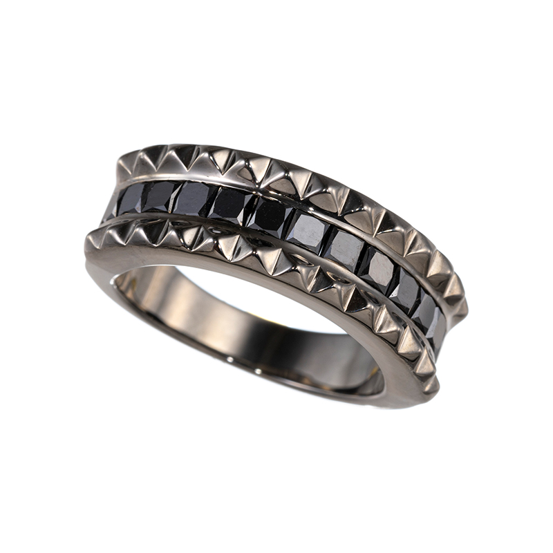パラジウムシルバー950ブラックダイヤモンド(トリート)スタッズリングBLD約1.35ct