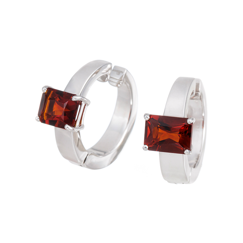 パラジウムシルバー950 エメラルドラディアントカットレッドオレンジクォーツ ピアリング