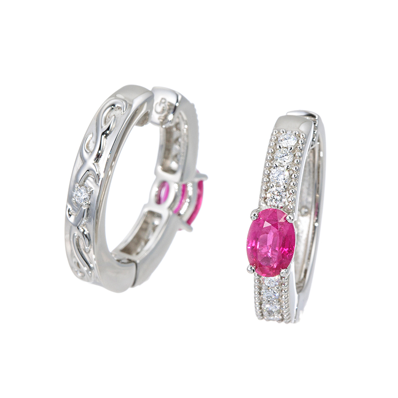 PT950 ミャンマー産パッション・レッドルビー ダイヤ アラベスク ピアリング RB 約1.00c