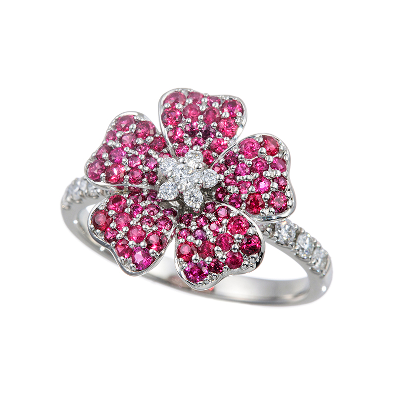 PT950 ルビー ダイヤ フローレット リング RB 約0.80ct D 約0.25ct 