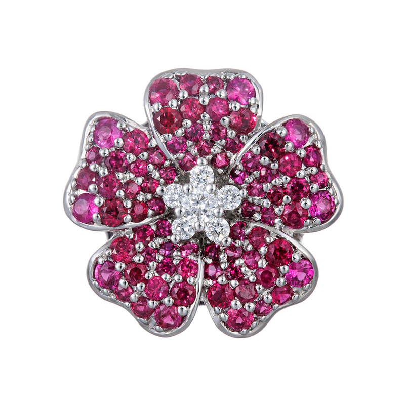 PT950ルビーダイヤフローレットペンダントトップRB約0.80ctD約0.05ct