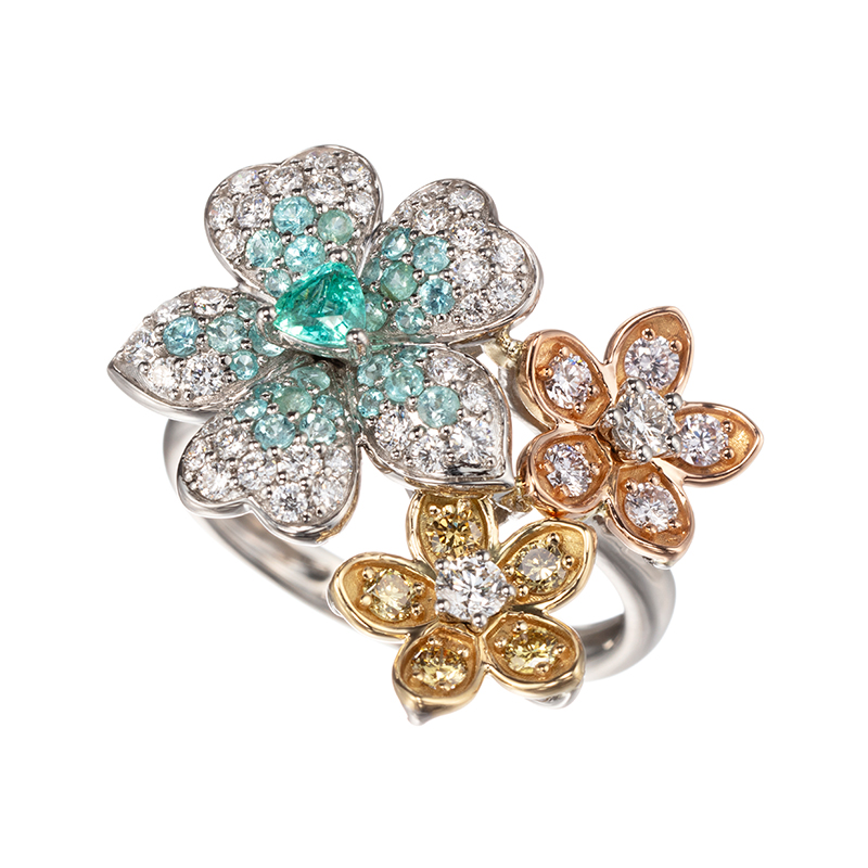 PT950/K18PG/YG ブラジル産パライバトルマリン ダイヤ プレミアムガーデン リング