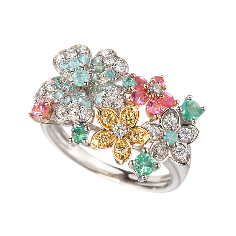 PT950/K18PG/YGブラジル産パライバトルマリンアヤナスピネルプレミアムガーデンリング