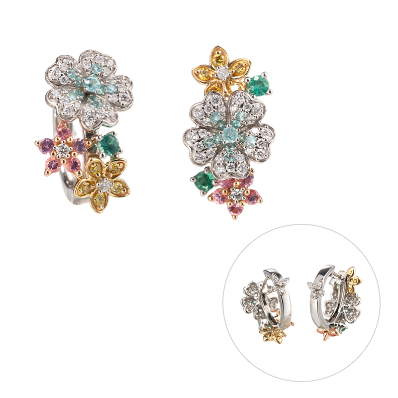 PT950/K18PG/YG ブラジル産パライバトルマリン アヤナスピネル プレミアムガーデンピアス