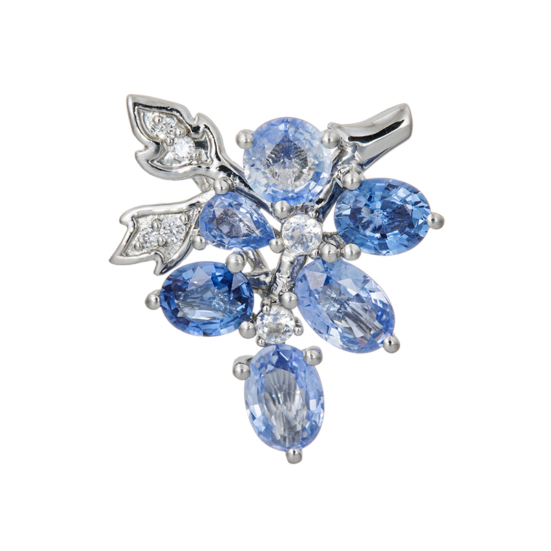 PT950 サファイア レインボームーンストーン ダイヤ フルーティー ペンダントトップ