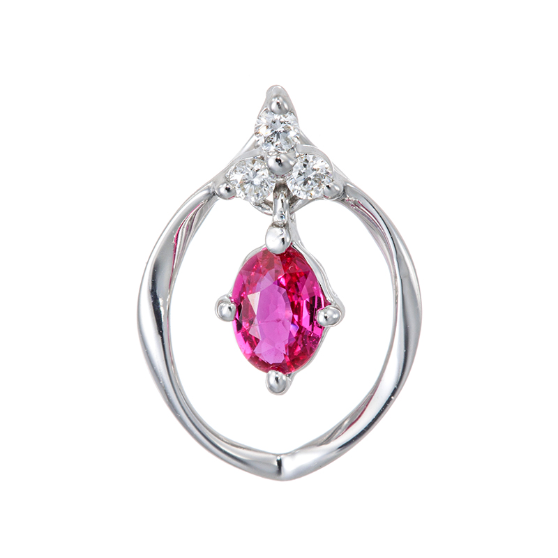 K18WG ルビー ダイヤ ペンダントトップ RB 約0.15ct D 約0.03ct