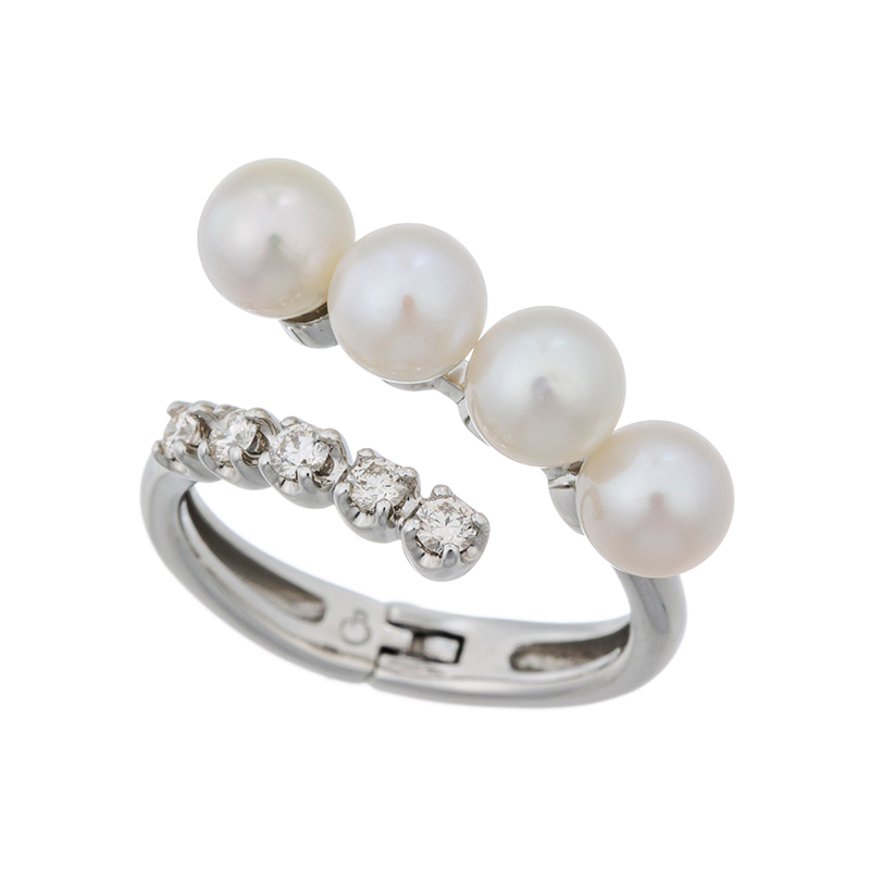 PT950 アコヤ真珠H&Cエクセレントカットダイヤ パラレル ピアリングリング 10～16号