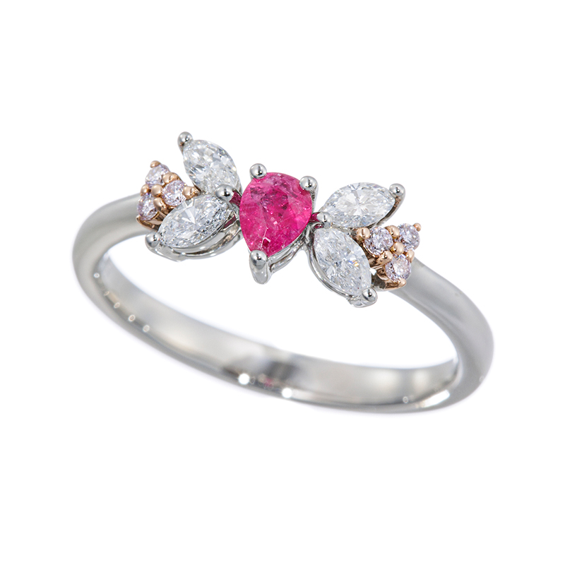 PT950/K18PG レッドベリル ダイヤ ＆ ピンクダイヤ リング