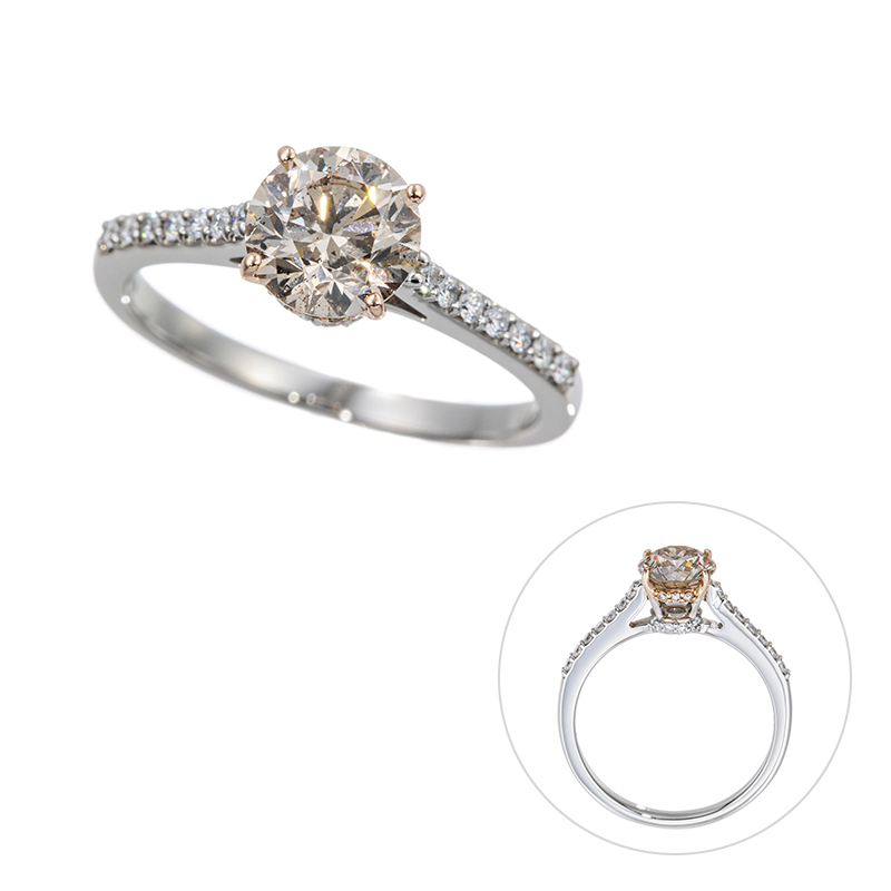 PT950/K18PG ブラウンダイヤモンド & ダイヤ サファイア ノーブルソリテール リング