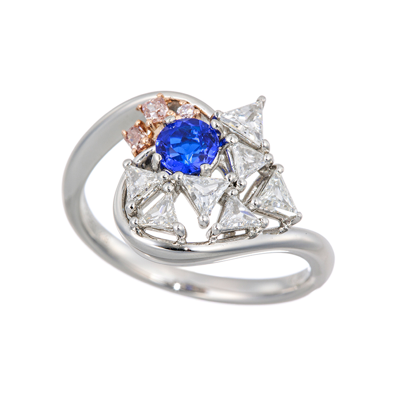 PT950/K18PGアウイナイトトリリアントカットダイヤ&ピンクダイヤ リングHA0.304ct