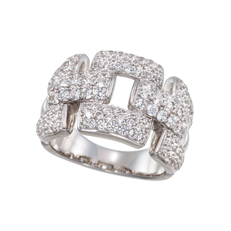 パラジウムシルバー950 天然ホワイトジルコン リュクスチェーンスタイル リングZI約2.00ct