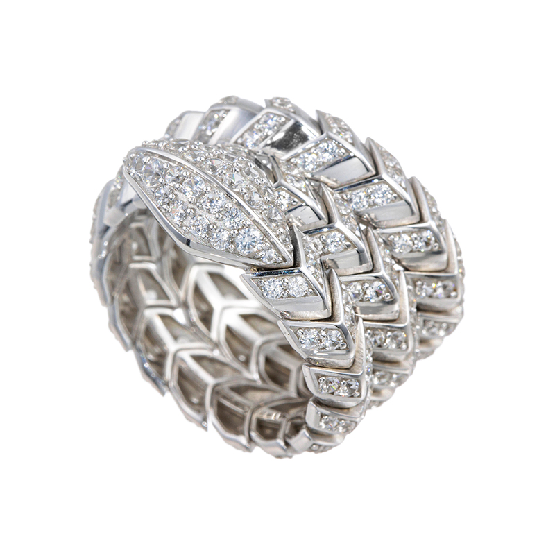 パラジウムシルバー950天然ホワイトジルコン白蛇フレックスリングZI約2.35ct15～20号