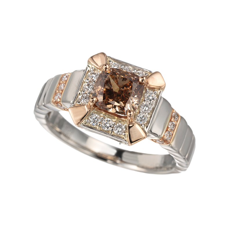 PT950/K18PGブラウンダイヤモンド&ダイヤリングBRD約1.00ctD約0.20ct