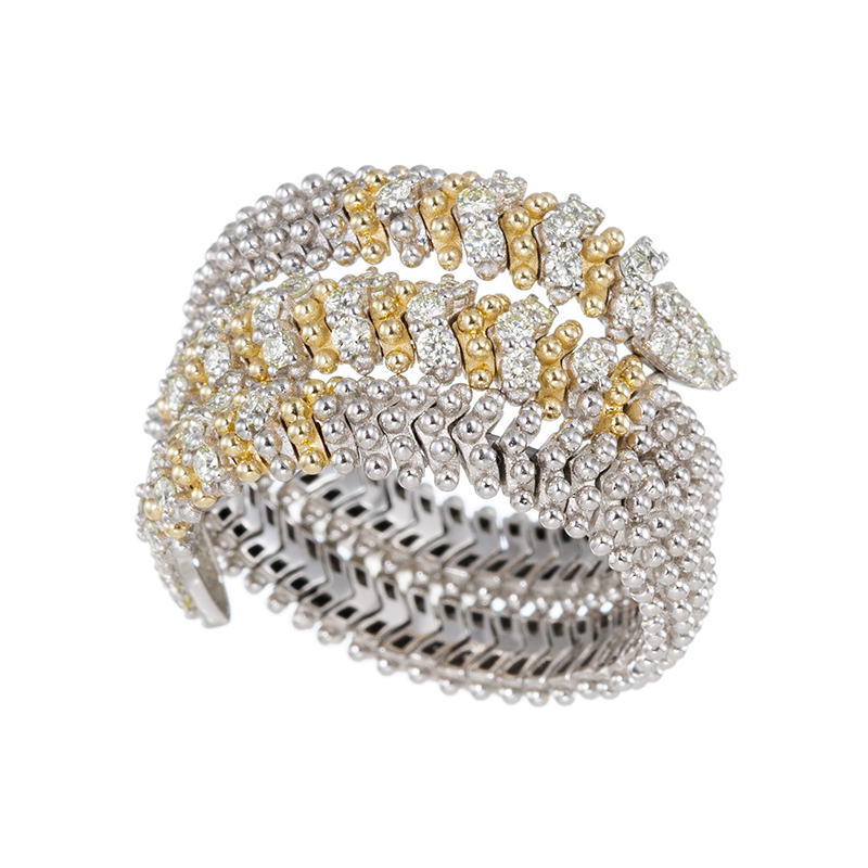 PT950/K18YG ダイヤモンド スネイク フレックスリング D 約0.45ct 10～15号