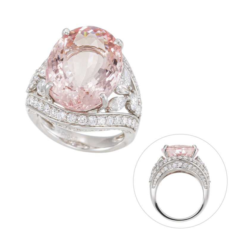 PT950 モルガナイト ダイヤ リング MOR 13.16ct D 2.59ct 