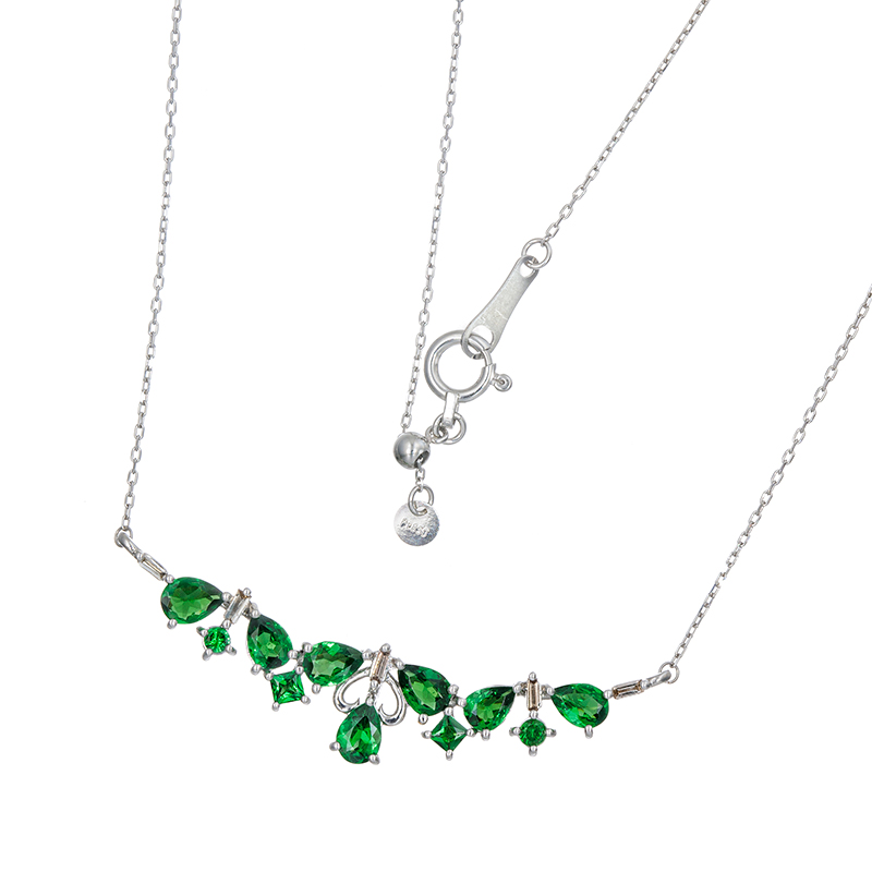 PT950/PT850 ツァボライト ブラウンダイヤ ネックレス