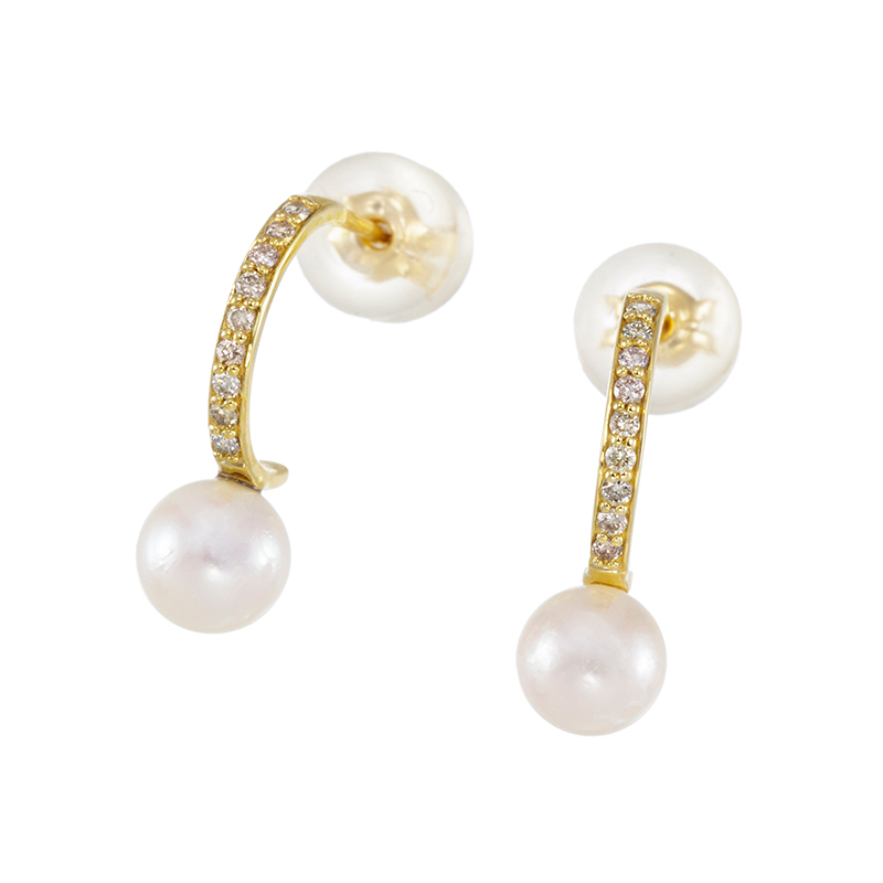 K18YG アコヤ真珠 ブラウンダイヤ ピアス P 約5.5mm BRD 約0.08ct 