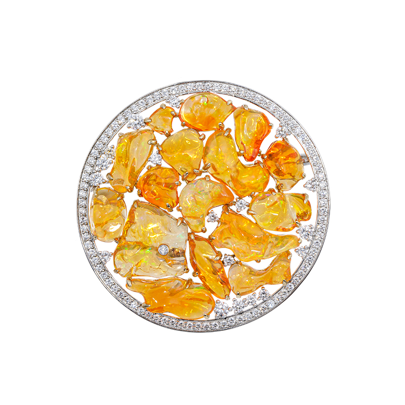 PT950/K18YGメキシコオパールダイヤペンダントブローチOP 26.16ct D 1.90ct