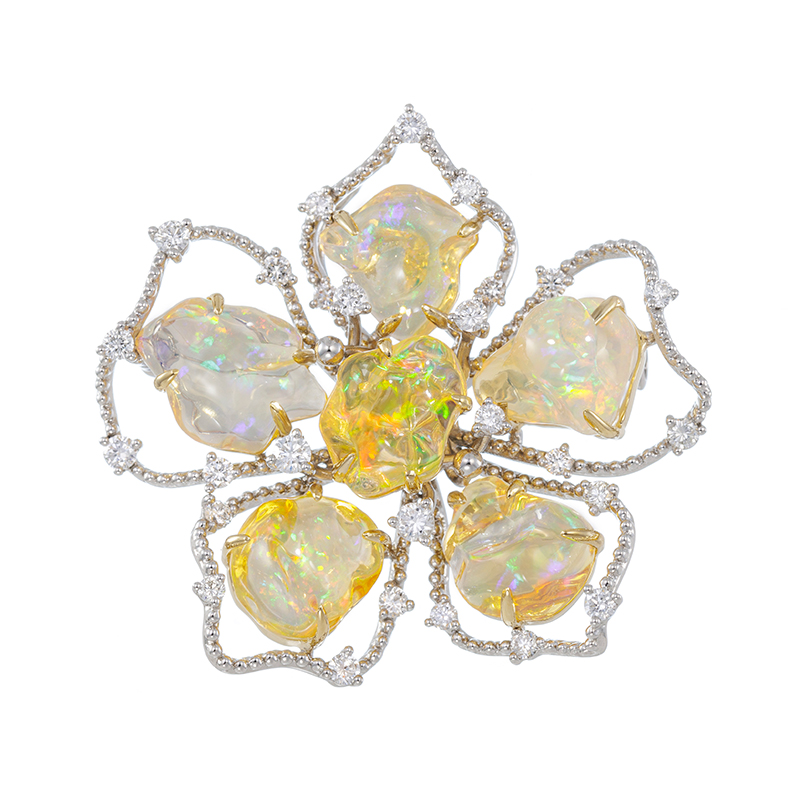 PT950/K18YG メキシコオパール ダイヤ ペンダントブローチOP14.10ctD0.99ct