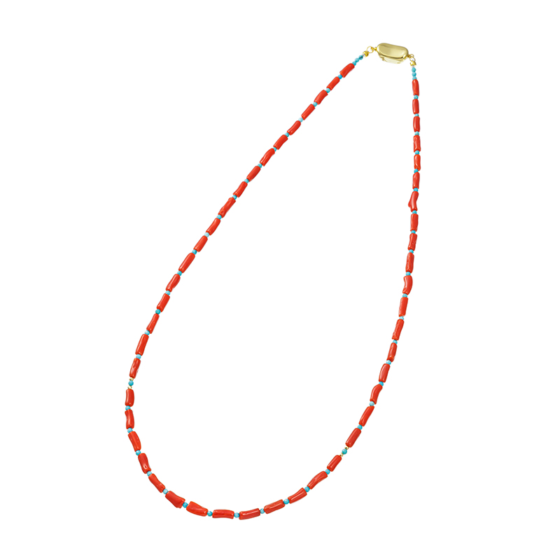 SV/K18YG地中海サンゴターコイズスタビライズネックレスCOR約30.00ctTQ約2.00ct