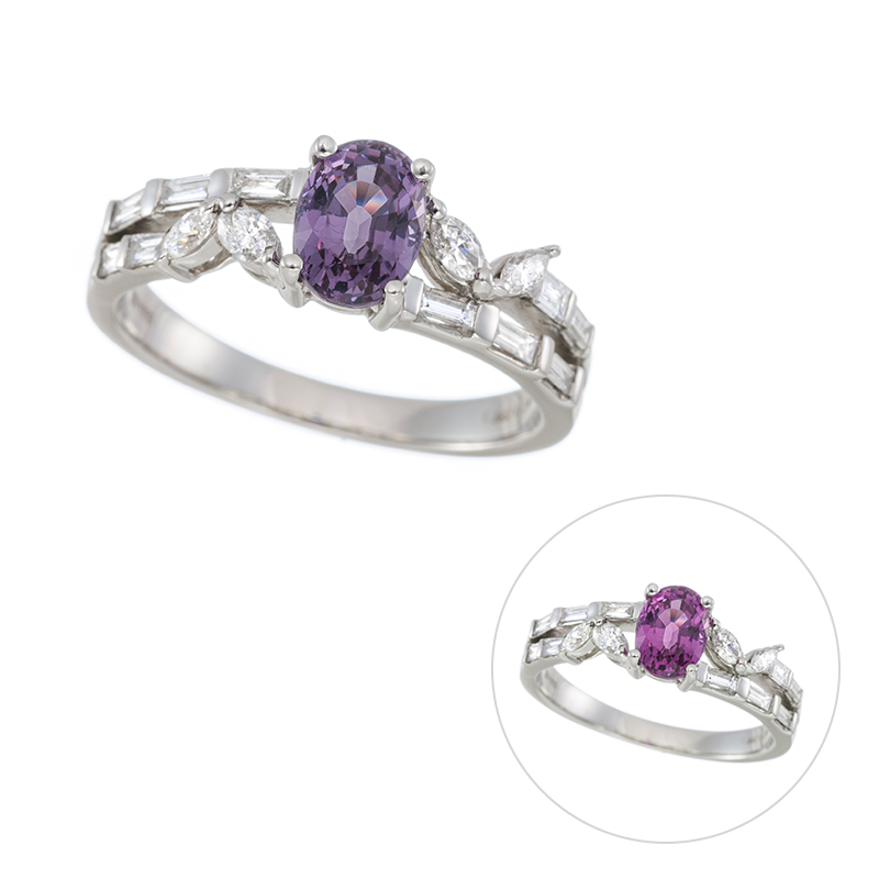 PT990カラーチェンジガーネットダイヤリング