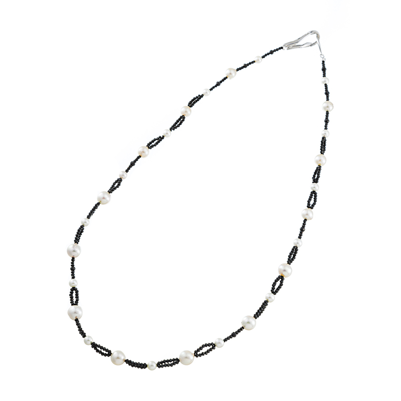 SVアコヤ真珠無調色ブラックスピネルデザインネックレスP約5.0-8.0mmSP約22.00ct