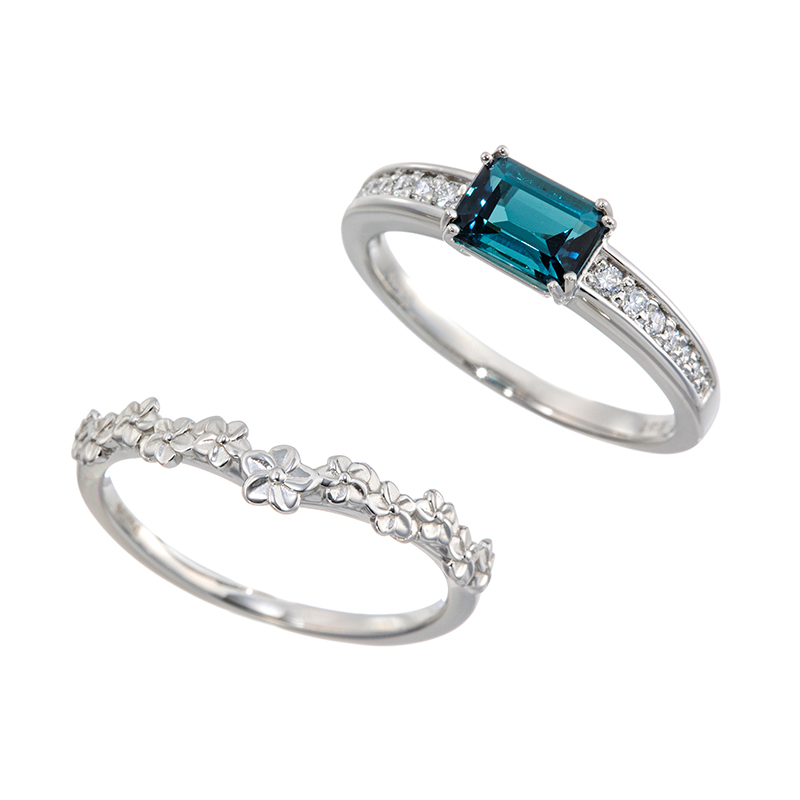 PT950 グリーントルマリン ダイヤ リング 2本セット T 0.97ct D 0.13ct